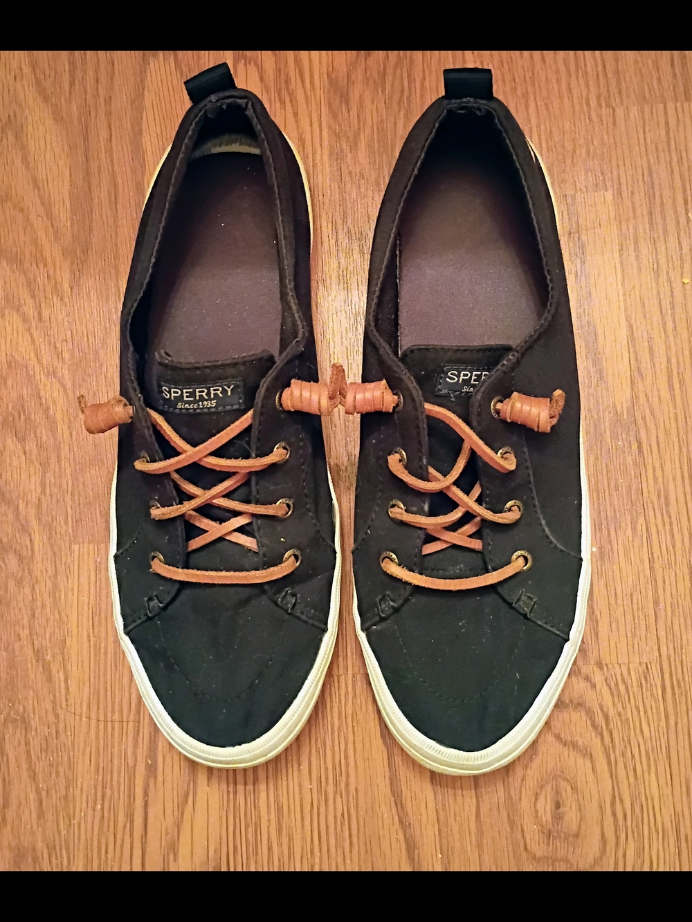Sperry Black Canvas Boat Shoes with Tan Laces